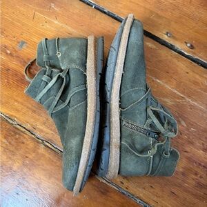 Green Suede Ankle Boots with Zipper